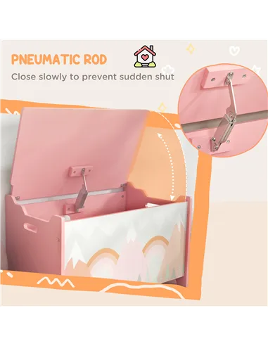 ZONEKIZ Toy Box, Kids Storage Chest, with Lid, Safety Hinge - Pink