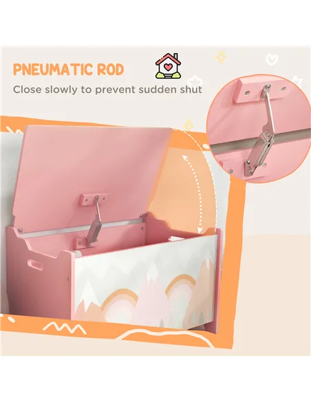 ZONEKIZ Toy Box, Kids Storage Chest, with Lid, Safety Hinge - Pink