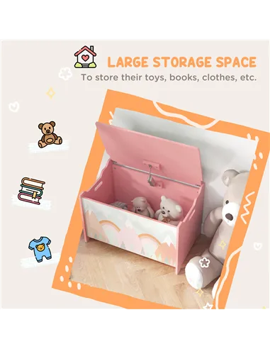 ZONEKIZ Toy Box, Kids Storage Chest, with Lid, Safety Hinge - Pink