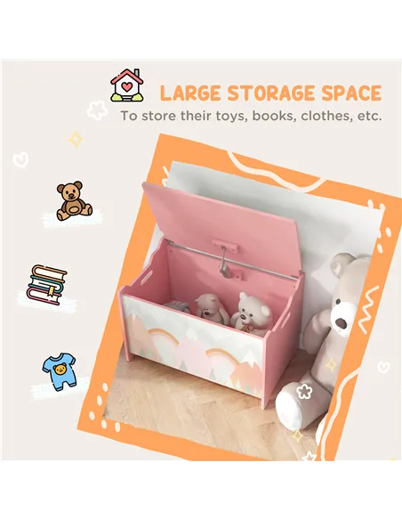 ZONEKIZ Toy Box, Kids Storage Chest, with Lid, Safety Hinge - Pink