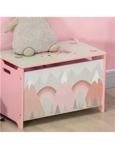 ZONEKIZ Toy Box, Kids Storage Chest, with Lid, Safety Hinge - Pink
