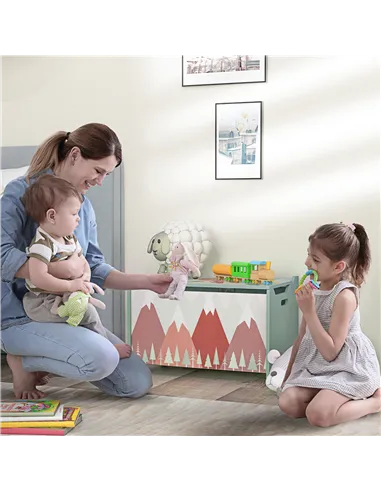 ZONEKIZ Toy Box, Kids Storage Chest, with Lid, Safety Hinge - Green