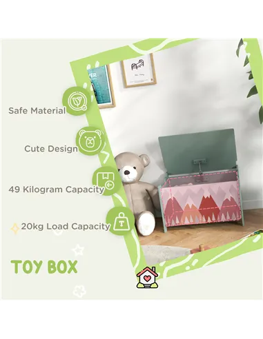 ZONEKIZ Toy Box, Kids Storage Chest, with Lid, Safety Hinge - Green