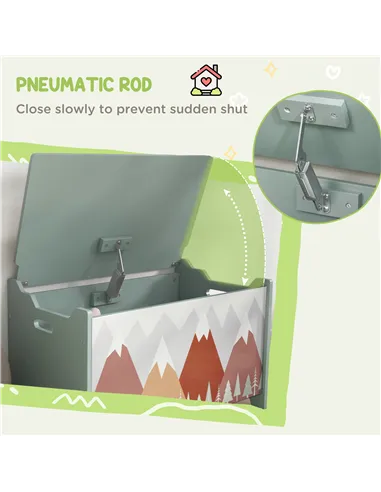 ZONEKIZ Toy Box, Kids Storage Chest, with Lid, Safety Hinge - Green