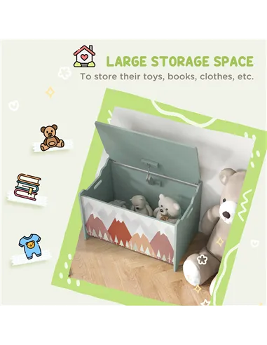 ZONEKIZ Toy Box, Kids Storage Chest, with Lid, Safety Hinge - Green