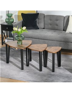 HOMCOM Nest of Tables, Coffee Table Set of 3, Triangle Nesting Tables with Metal Legs, Industrial End Side Table for Living Room 2