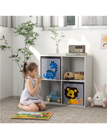 ZONEKIZ Kids Toy Box with Two Non-Woven Fabric Drawers, 61.8 x 29.9 x 61.8cm - White