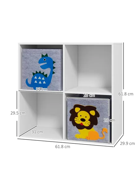 ZONEKIZ Kids Toy Box with Two Non-Woven Fabric Drawers, 61.8 x 29.9 x 61.8cm - White