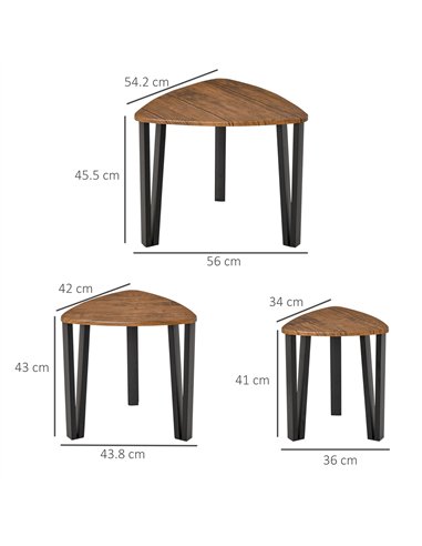 HOMCOM Nest of Tables, Coffee Table Set of 3, Triangle Nesting Tables with Metal Legs, Industrial End Side Table for Living Room