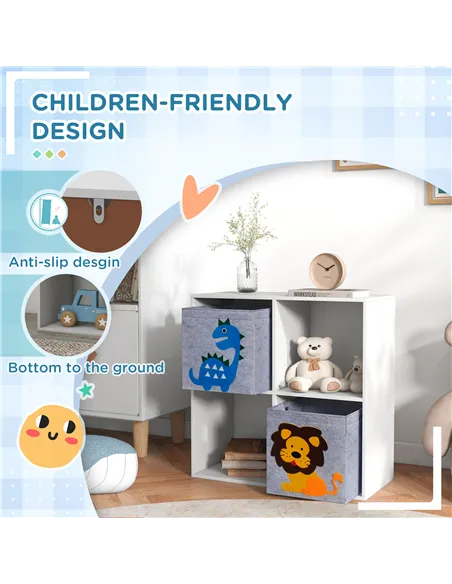 ZONEKIZ Kids Toy Box with Two Non-Woven Fabric Drawers, 61.8 x 29.9 x 61.8cm - White