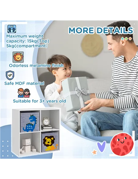 ZONEKIZ Kids Toy Box with Two Non-Woven Fabric Drawers, 61.8 x 29.9 x 61.8cm - White