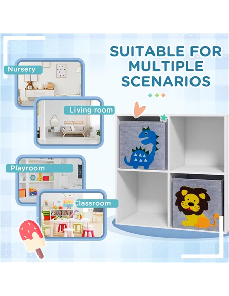 ZONEKIZ Kids Toy Box with Two Non-Woven Fabric Drawers, 61.8 x 29.9 x 61.8cm - White