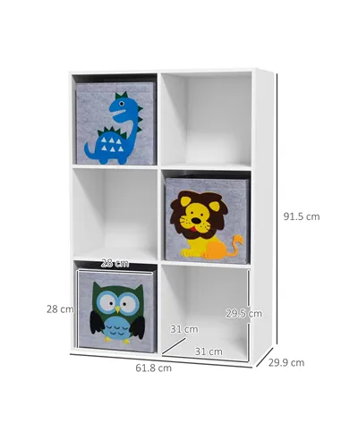 ZONEKIZ Kids Toy Box with Three Non-Woven Fabric Drawers, 61.8 x 29.9 x 91.5cm - White