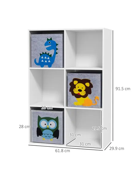 ZONEKIZ Kids Toy Box with Three Non-Woven Fabric Drawers, 61.8 x 29.9 x 91.5cm - White