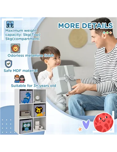 ZONEKIZ Kids Toy Box with Three Non-Woven Fabric Drawers, 61.8 x 29.9 x 91.5cm - White