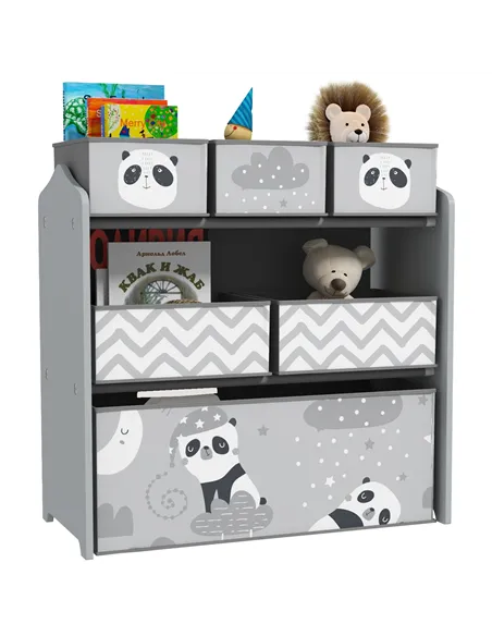 ZONEKIZ Kids Storage Unit, Toy Storage Organiser, with Six Fabric Bins, for Bedrooms, Playrooms, Nurseries - Grey