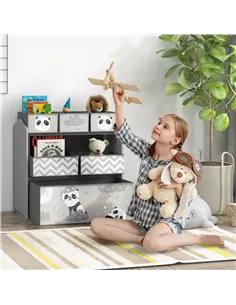 ZONEKIZ Kids Storage Unit, Toy Storage Organiser, with Six Fabric Bins, for Bedrooms, Playrooms, Nurseries - Grey 2