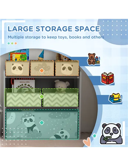 ZONEKIZ Kids Storage Unit, Toy Storage Organiser, with Six Fabric Bins, for Bedrooms, Playrooms, Nurseries - Grey
