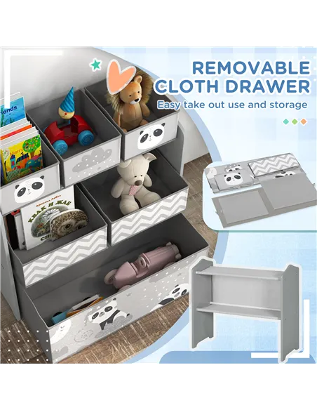 ZONEKIZ Kids Storage Unit, Toy Storage Organiser, with Six Fabric Bins, for Bedrooms, Playrooms, Nurseries - Grey