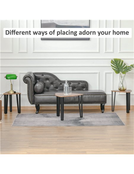 HOMCOM Nest of Tables, Coffee Table Set of 3, Triangle Nesting Tables with Metal Legs, Industrial End Side Table for Living Room