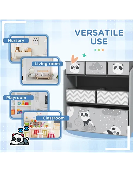 ZONEKIZ Kids Storage Unit, Toy Storage Organiser, with Six Fabric Bins, for Bedrooms, Playrooms, Nurseries - Grey