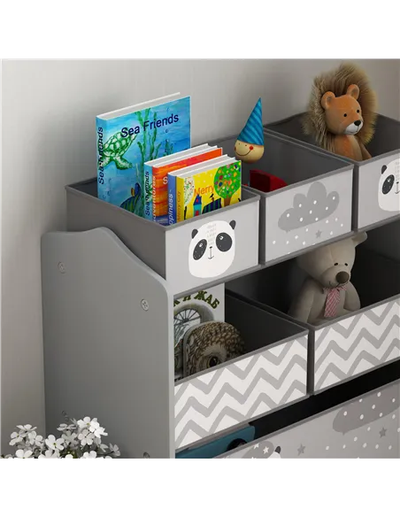 ZONEKIZ Kids Storage Unit, Toy Storage Organiser, with Six Fabric Bins, for Bedrooms, Playrooms, Nurseries - Grey