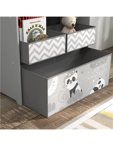 ZONEKIZ Kids Storage Unit, Toy Storage Organiser, with Six Fabric Bins, for Bedrooms, Playrooms, Nurseries - Grey