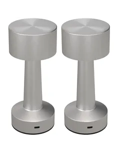 2 Pack Cordless Table Lamp, Touch LED Desk Lamp with Rechargeable Battery, 3 Colour, for Bedroom Living Room, Silver