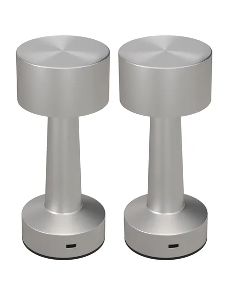 2 Pack Cordless Table Lamp, Touch LED Desk Lamp with Rechargeable Battery, 3 Colour, for Bedroom Living Room, Silver