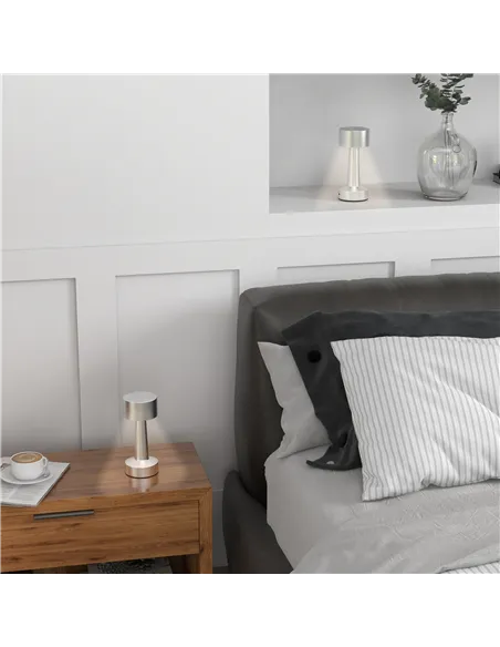 2 Pack Cordless Table Lamp, Touch LED Desk Lamp with Rechargeable Battery, 3 Colour, for Bedroom Living Room, Silver