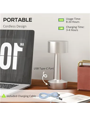 2 Pack Cordless Table Lamp, Touch LED Desk Lamp with Rechargeable Battery, 3 Colour, for Bedroom Living Room, Silver