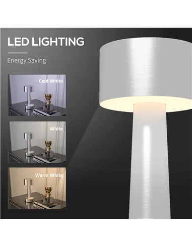 2 Pack Cordless Table Lamp, Touch LED Desk Lamp with Rechargeable Battery, 3 Colour, for Bedroom Living Room, Silver