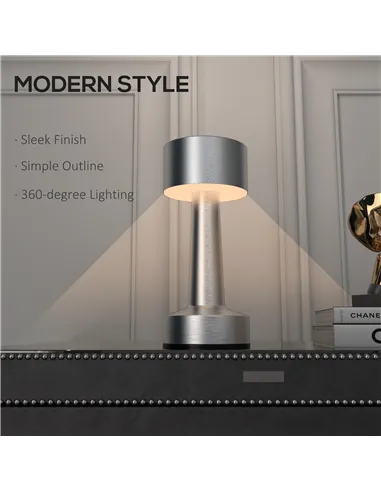 2 Pack Cordless Table Lamp, Touch LED Desk Lamp with Rechargeable Battery, 3 Colour, for Bedroom Living Room, Silver