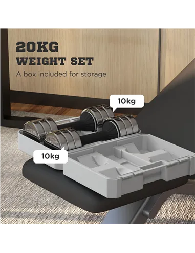 SPORTNOW Adjustable Dumbbells Weights Set with Storage Box, 10kg x 2