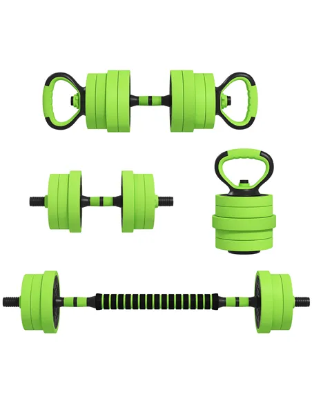 SPORTNOW 20kg Four-In-One Adjustable Weight Dumbbells Set, Barbell, Kettlebell, Push Up Stand - Green