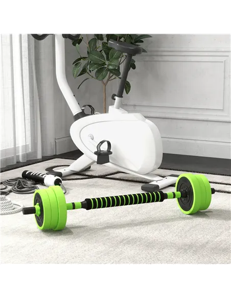 SPORTNOW 20kg Four-In-One Adjustable Weight Dumbbells Set, Barbell, Kettlebell, Push Up Stand - Green