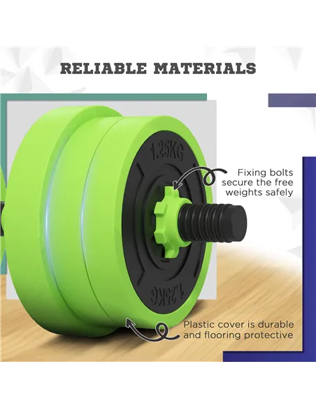 SPORTNOW 20kg Four-In-One Adjustable Weight Dumbbells Set, Barbell, Kettlebell, Push Up Stand - Green