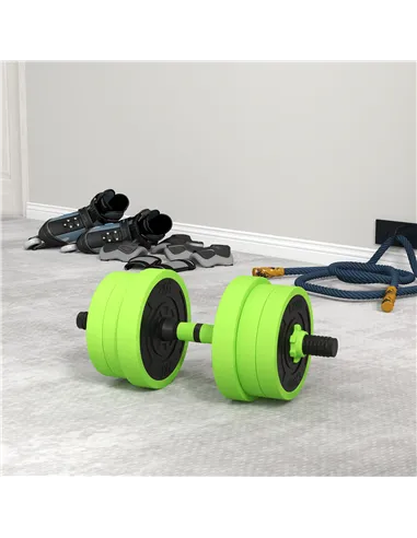 SPORTNOW 20kg Four-In-One Adjustable Weight Dumbbells Set, Barbell, Kettlebell, Push Up Stand - Green