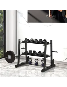 SPORTNOW 3-Tier Dumbbell Rack, Versatile Weight Rack with 4 Weight Rods for Dumbbells, Kettlebells and Plates (Rack Only) 2