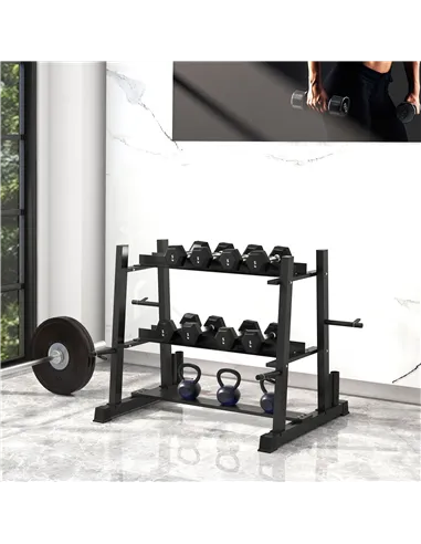SPORTNOW 3-Tier Dumbbell Rack, Versatile Weight Rack with 4 Weight Rods for Dumbbells, Kettlebells and Plates (Rack Only)