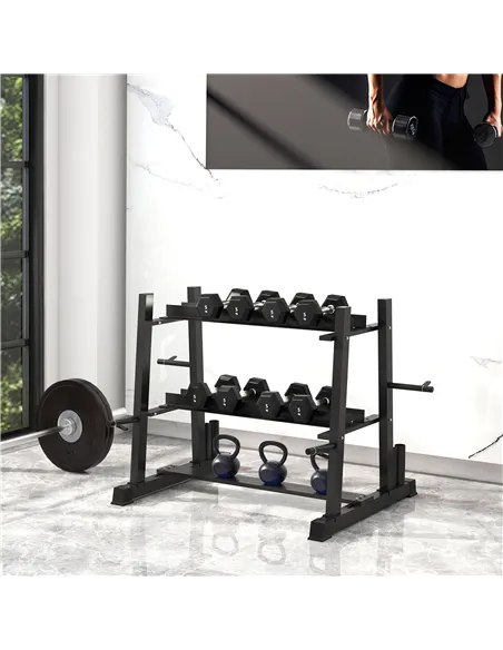 SPORTNOW 3-Tier Dumbbell Rack, Versatile Weight Rack with 4 Weight Rods for Dumbbells, Kettlebells and Plates (Rack Only)