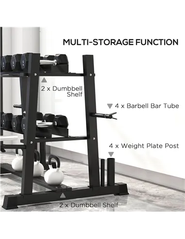 SPORTNOW 3-Tier Dumbbell Rack, Versatile Weight Rack with 4 Weight Rods for Dumbbells, Kettlebells and Plates (Rack Only)