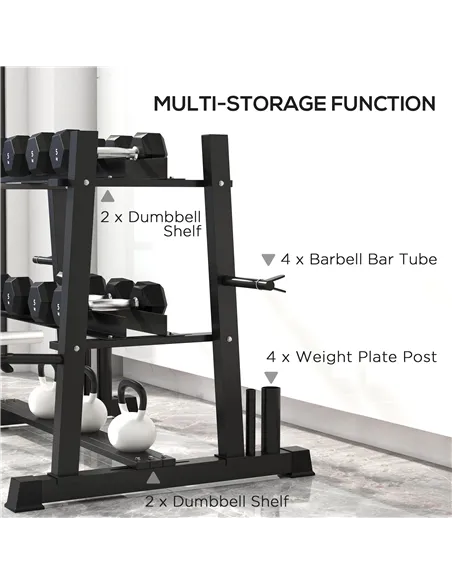 SPORTNOW 3-Tier Dumbbell Rack, Versatile Weight Rack with 4 Weight Rods for Dumbbells, Kettlebells and Plates (Rack Only)