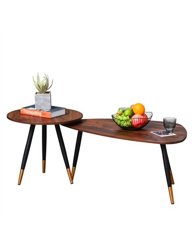 HOMCOM Set of Two Scandinavian-Style Coffee Tables - Walnut