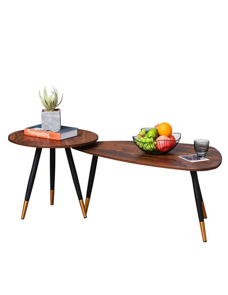 HOMCOM Set of Two Scandinavian-Style Coffee Tables - Walnut