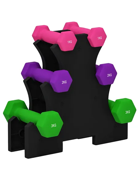 SPORTNOW 2 x 1kg, 2 x 2kg, 2 x 3kg Dumbbells Set with Dumbbell Rack, Hand Weights for Home Gym Training