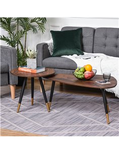 HOMCOM Set of Two Scandinavian-Style Coffee Tables - Walnut 2