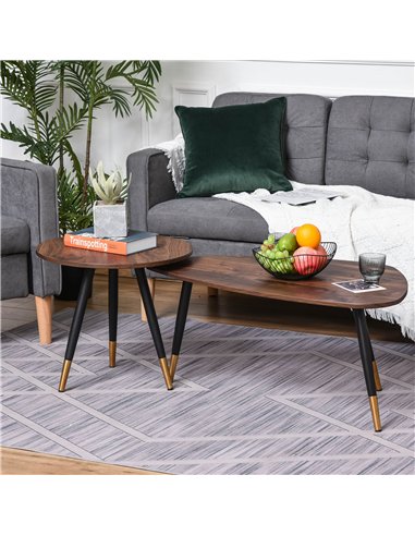 HOMCOM Set of Two Scandinavian-Style Coffee Tables - Walnut
