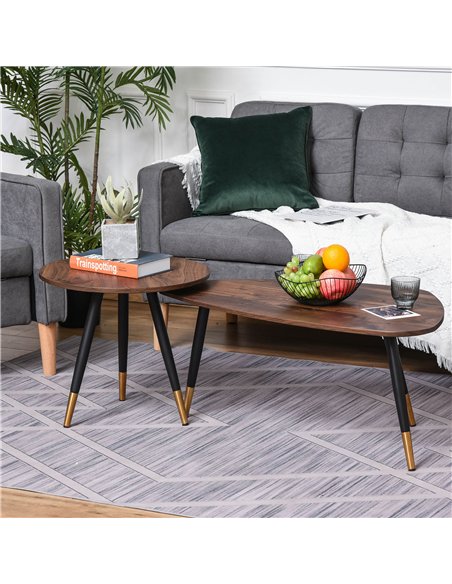 HOMCOM Set of Two Scandinavian-Style Coffee Tables - Walnut