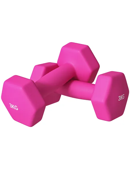 SPORTNOW 2 x 3kg Hexagonal Dumbbells Weights Set with Non-Slip Grip for Home Gym Workout, Pink